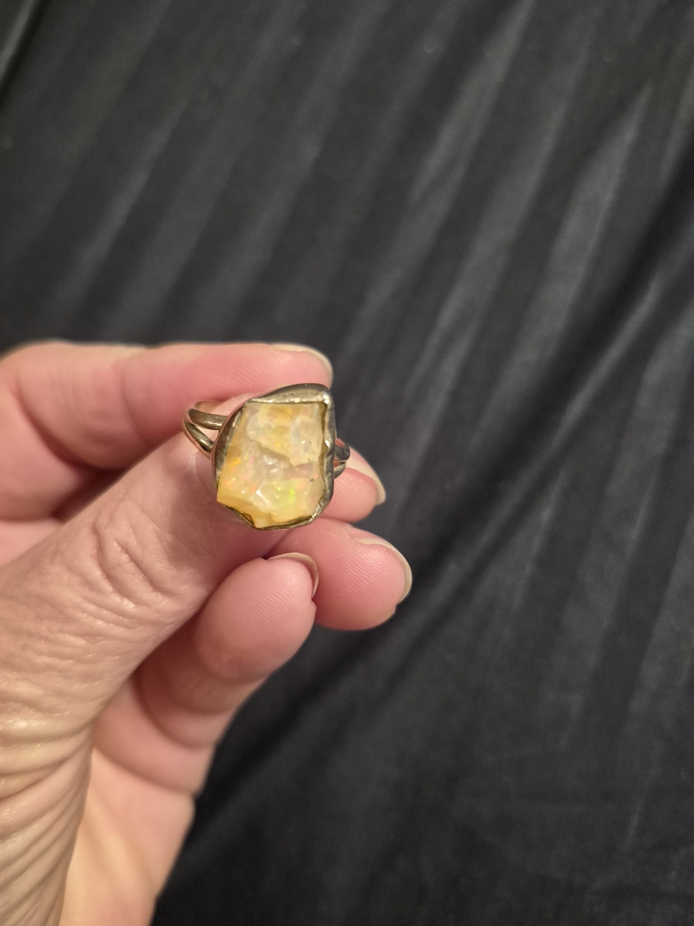 Handmade Raw Opal Statement Ring Sterli Silver Size 8